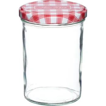 Zavařovací sklenice Zavařovací sklenice s červenobílým víčkem čirá