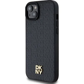 Pouzdro na mobilní telefon Zadní kryt DKNY PU Leather Repeat Pattern Stack Logo Magsafe pro Apple iPhone 13, černá