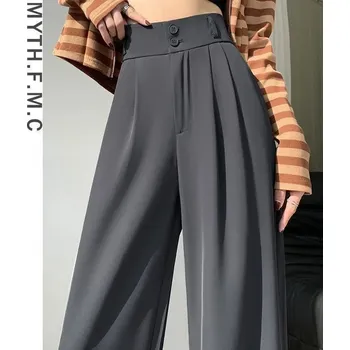 Dámské kalhoty Široké kancelářské kalhoty s vysokým pasem Barva: Šedá, Velikost: S