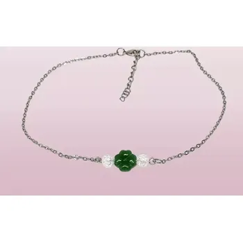 Náramek Náramek na nohu se čtyřlístkem z avanturínu (chirurgická ocel - obvod 27-28 cm)