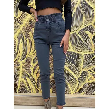 Dámské kalhoty Dámské kalhoty S65-1 s ozdobným pasem v šedé barvě, VELIKOST M