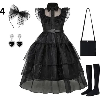 Karnevalový kostým Dětské šaty (kostým) Wednesday Addams i s doplňky Varianta: 4, Velikost: 110/3-4 roky