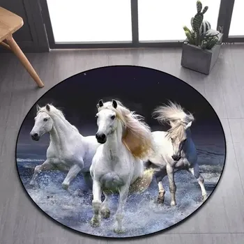 Koberec Kulatý koberec s 3D divokým koněm - 1,90 cm x 90 cm