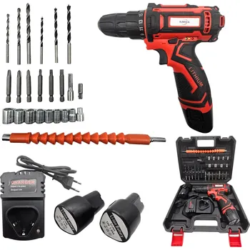 NAKIDA Aku vrtačka 12V 1,5 Ah +náhradní baterie+ příslušenství/červena