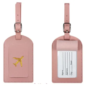Kožená visačka na kufr - růžová