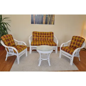 Sedací souprava Axin Trading2 Ratanová sedací souprava Rio De Janeiro bílá polstry okrová kostka