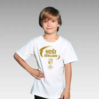 Chlapecké tričko FansArena Dětské tričko HOŠI DĚKUJEM Ice Hockey World Championship Czechia MS 2024 GOLD EDITION White Velikost: Dětské S 6 - 106 - 116