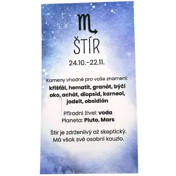 Kartička znamení zvěrokruhu Štír – osobní talisman a průvodce energií