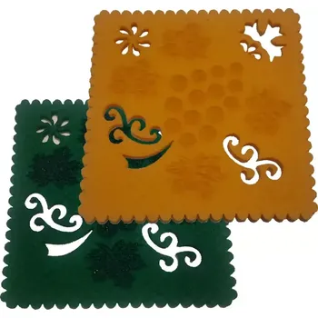 Podtácek Podtácky z plsti 100 mm Moravský vzor 02 čtverec tmavě zelená