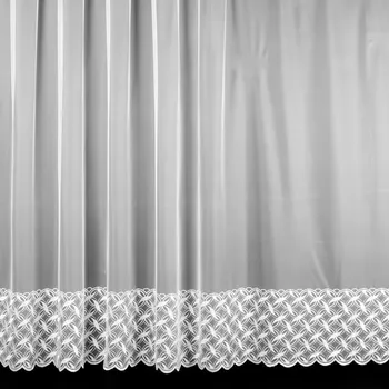 Žakárová záclona 12501, vyšívané ornamenty, bílá, s bordurou, výška 130cm (v metráži)