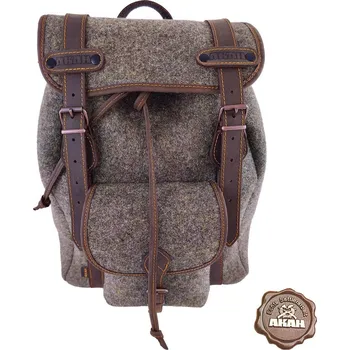 Městský batoh AKAH - batoh lodenový s kůží hnědý15L