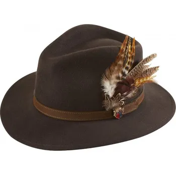 Klobouk ALAN PAINE - Richmond UNISEX Felt klobouk s peřím hnědý XL