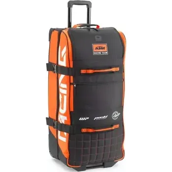 Cestovní taška Velká textilní cestovní motokrosová taška na kolečkách s teleskopickou rukojetí KTM REPLICA TEAM TRUCKER BAG barva černá/oranžová, objem 110 litrů