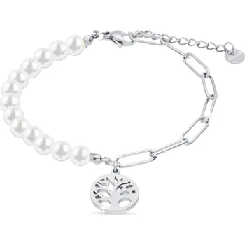 Náramek biju Náramek na ruku z chirurgické oceli s perličkami a stromem života 2002539