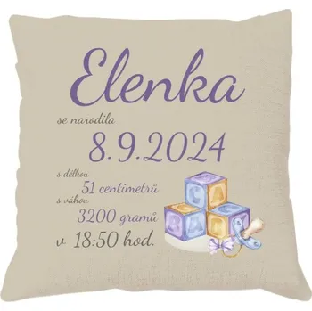 Bytový textil Polštář lněný vzhled s potiskem Miminko holčička polštář
