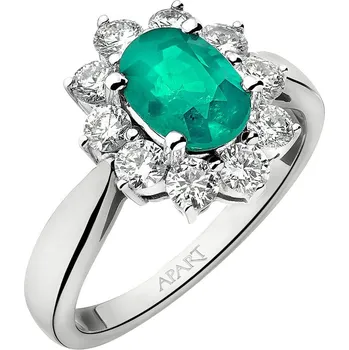 Prsten Prsten z bílého zlata s brilianty a smaragdem - ryzost 585 - 832