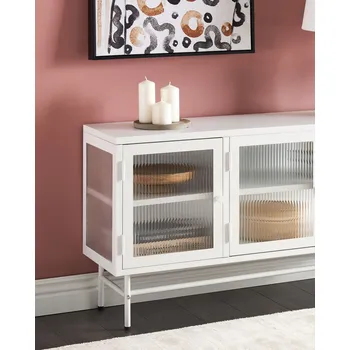 Obývací stěna Kovový přiborník 3dveřový se skleněnou vitrínou bílý elegantní skříňka nábytek obývací pokoj chodba ložnice Beliani