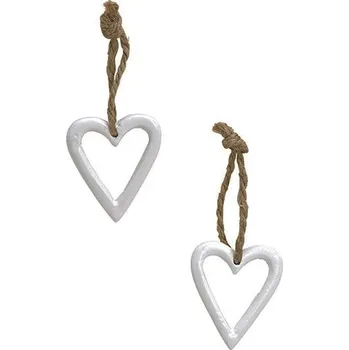Kovové srdce na zavěšení 5x5x1 cm bílé, balení 10 ks