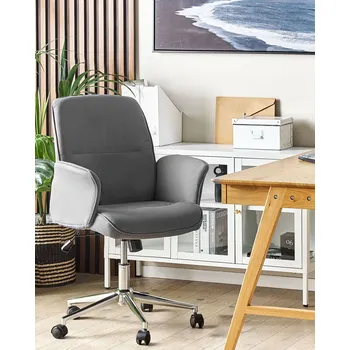 Kancelářské křeslo šedé čalouněné otočné s kolečky a bočními opěrkami nastavitelná výška Beliani