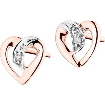Náušnice Náušnice z růžového zlata s diamanty - srdce - 0,005 ct - ryzost 585 - 109.755