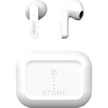 Sluchátka RYGHT MINO Headset do uší (In Ear) Bluetooth® stereo bílá Redukce šumu mikrofonu Indikátor nabití, headset, Nabíjecí pouzdro, dotykové ovládání