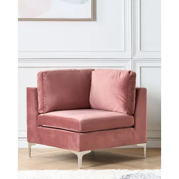 Křeslo Rohové sekční křeslo Růžové sametové k modulární pohovce Stříbrné kovové nohy Glamour Styl Beliani