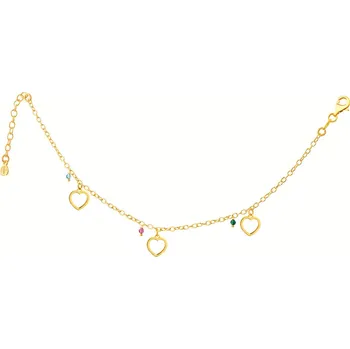 Náramek Pozlacený stříbrný náramek se sklem - srdce - AP532-0629