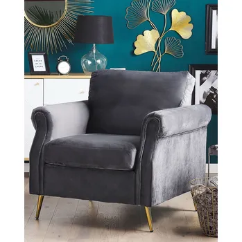 Křeslo Křeslo šedé sametové čalounění zlaté kovové nohy odnímatelné sedák a zádové polštáře ve stylu retro glam Beliani