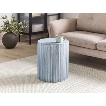 Obývací pokoj Odkládací stolek světle šedý MgO tvrzené sklo kulatý tvar bubnu odolnost proti UV záření rzi vodě povětrnostním vlivům boho moderní styl Beliani