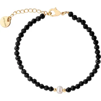 Náramek Pozlacený náramek z mosazi s kultivovanou perlou a spinely - AR535-9877