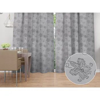 ubrus Dekorační závěs TF-083 Květované ornamenty na šedém 150x140 cm