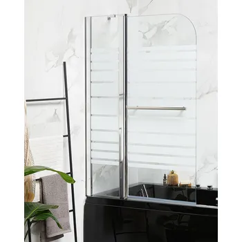 Sprchová zástěna do vany s dvířky, transparentní, tvrzené a matné sklo, hliněné, nerezové těsnění 140 x 120 cm nastavitelné minimalismus Beliani