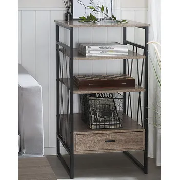 Úložný box Police hnědá černá dřevovláknitá deska práškově lakovaná kov 101 x 56 x 50 cm průmyslový vzhled dekorativní přihrádky úložný prostor obývák Beliani