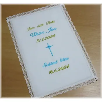 rouška Křestní vyšívaná rouška s krajkou vzor 19