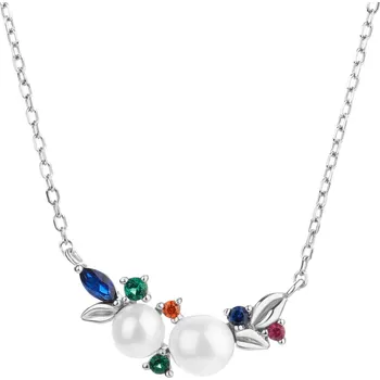 Náhrdelník Stříbrný náhrdelník s perlami a zirkony - listy - AP532-8049