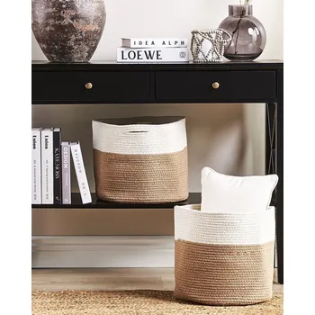 Úložný box Sada 2 úložných košů béžová a bílá bavlna pletené látkové koše na prádlo boho doplňky interiér Beliani