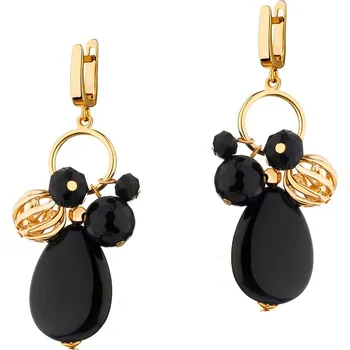 Náušnice Pozlacené náušnice z mosazi s acháty a skleněnými detaily - AR533-4061