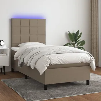 Postel vidaXL Box spring postel s matrací a LED 90x190 cm textil [3134838] Barva: taupe