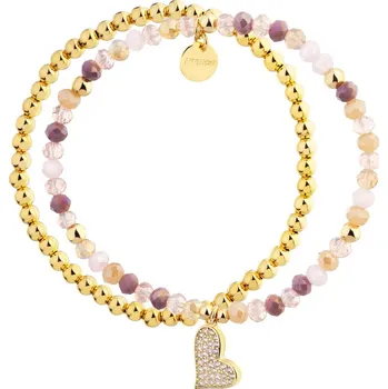 Náramek Pozlacený náramek z mosazi se skleněnými detaily a zirkony - srdce - AR536-6077