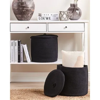 Sada 2 úložných košů černé bavlněné s víkem Koše na prádlo Boho doplňky Beliani