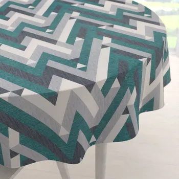 ubrus Sametový kulatý ubrus Tamara TMR-026 Zeleno-šedý designový cik-cak Ø 100 cm