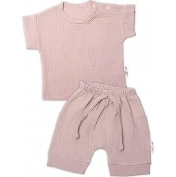 Kojenecká souprava Baby Nellys 2-dílná mušelínová soupravička, tričko + kraťasky BOY, béžová, Velikost koj. oblečení 56 (1-2m)