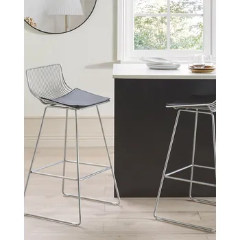 Barová židle Sada 2 barových židlí stříbrné kovová ocelové s podsedákem z umělé kůže snídaňová barová židle ve výšce pultu Beliani