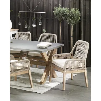 Venkovní zahradní jídelní židle béžový proutěný polypropylenový ocelový rám dřevěné nohy Acacia Moderní designová sada ze 2 Beliani