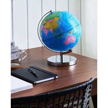 Glóbus Dekorativní kulatý modrý stříbrný kovový stojan Felt Pad LED hvězdná mapa 24 cm globus Beliani