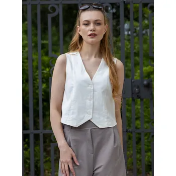 Dámská vesta Vero Moda dámská lněná vesta May smetanová Velikost: M