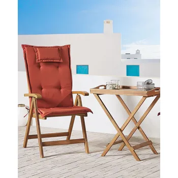Zahradní židle s polštáři 4dílné terakotové čalounění akátové dřevo nastavitelné skládací rustikální venkovský styl balkonový terasový nábytek Beliani