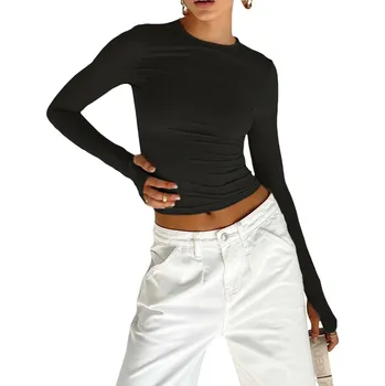 Dámský jednobarevný top s dlouhými rukávy Barva: Černá, Velikost: S