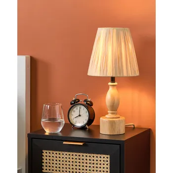 Lampička Stolní lampa světlo dubová dřevěná základna papír přírodní stínidlo noční stolní lampa Beliani