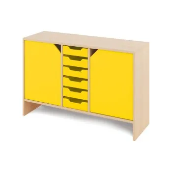 Zahradní úložný box Kompaktní skříň s malými kartonovými kontejnery a dvířky KLASIKO Žlutá